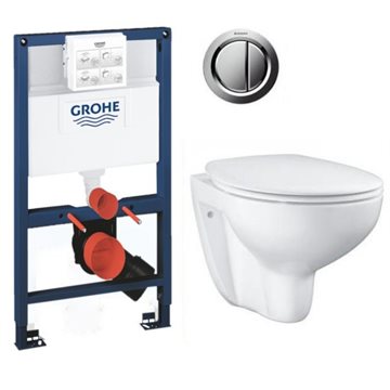 GROHE Bau Alt-i-1 Toiletpakke inkl. Sæde m/softclose, trykknap i krom & Cisterne 82cm